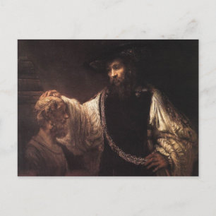 Postal Aristóteles con un busto de Homero