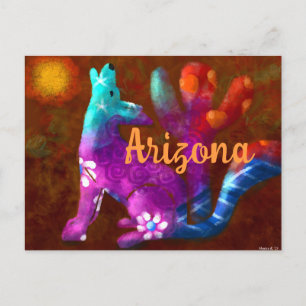 Postal Arizona Coyote Resumen Arte Saguaro Cactus Desiert