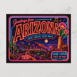 Postal Arizona Neon Estado Retro Vintage