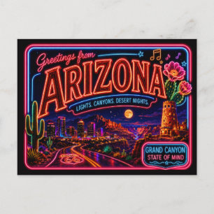 Postal Arizona Neon Estado Retro Vintage