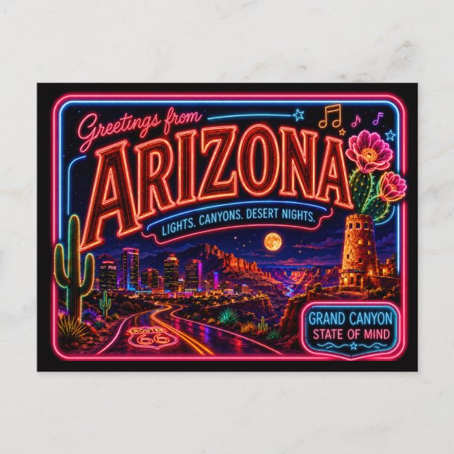 Postal Arizona Neon Estado Retro Vintage (Anverso)