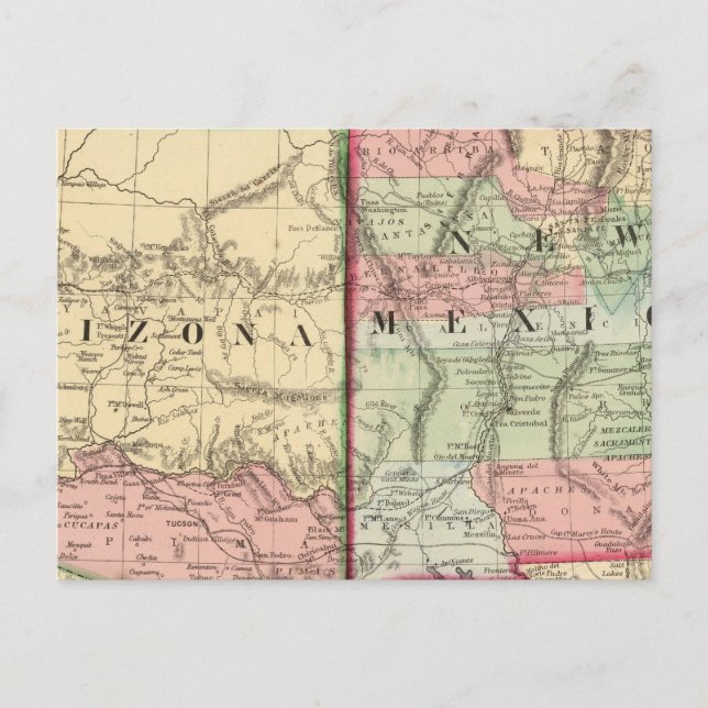 Postal Arizona, Nuevo México Mapa de Mitchell (Anverso)