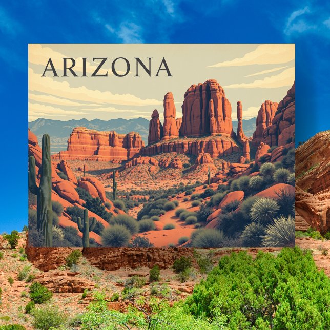 Postal Arizona Piedras Rojas Vintage Viaje Retro (Vintage Arizona Red Rocks Travel Retro Postcard)