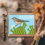 Postal Arizona Saguaro Cactus Wren Cute Bird Naturaleza<br><div class="desc">Echa un vistazo a este colorido dibujo de cactus y wren. ¡Visita mi tienda para más o hazme saber si quieres algo personalizado!</div>