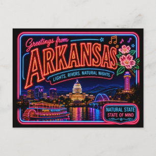 Postal Arkansas Neon Estado Retro Vintage