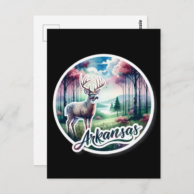 Postal Arkansas, venado de cola blanca, Posttravesía (Anverso / Reverso)