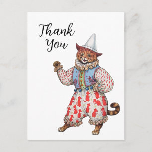 Postal Arlequín Gato Disfrazado Teatral Arte Gracias