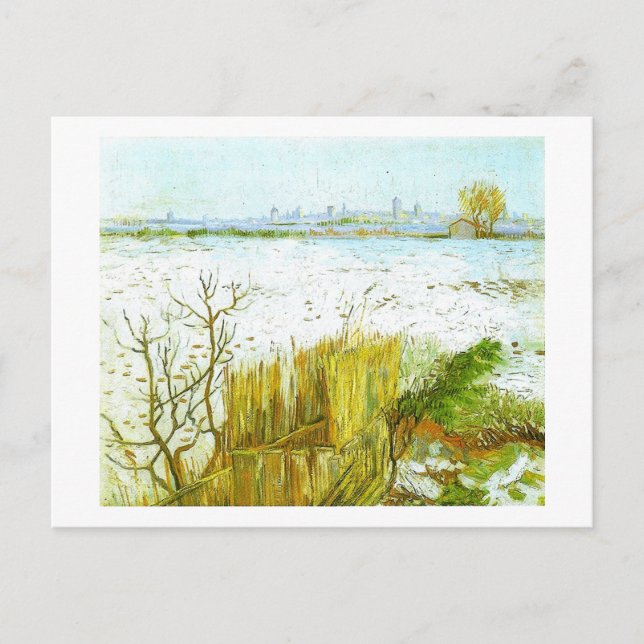 Postal Arles paisajísticos nevados fondo Van Gogh Bella A (Anverso)