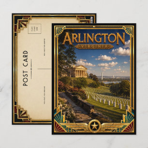 Postal Arlington Virginia Arte Deco Vintage Edad de Oro
