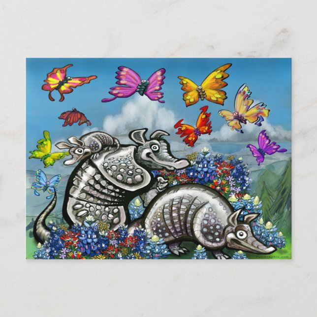 Postal Armadillos Bluebonnets Mariposas Flores silvestres (Anverso)