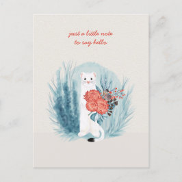 Postal Armiño de visón blanco Floral Caprichoso Pensando
