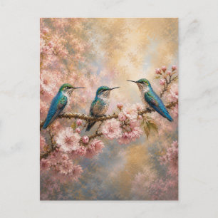 Postal Armonía de primavera, colibríes entre flores de ce