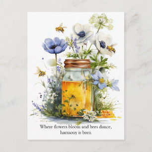 Postal Armonía Dorada Miel, Flores y Abejas