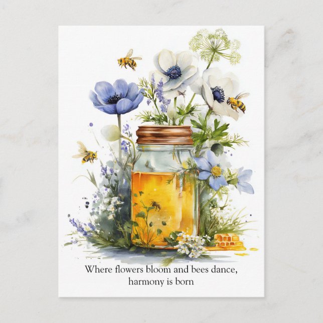 Postal Armonía Dorada Miel, Flores y Abejas (Anverso)