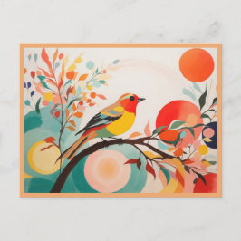 Postal Armonía Melódica, Pájaro Cantador Abstracto en Ram