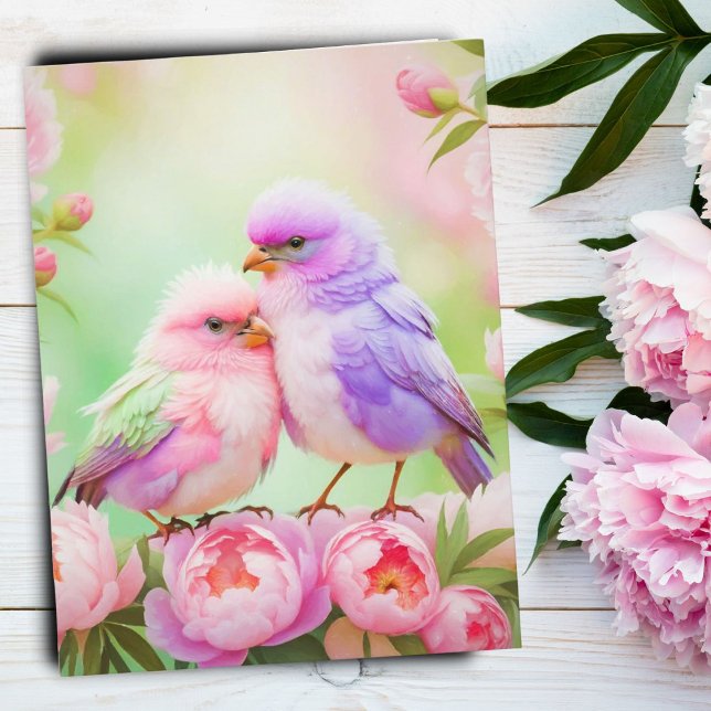 Postal Armonía Pastel: Aves cantantes esponjosas (Whimsical Nature: Pastel Songbirds Postcard, Perfect for Art and Nature Lovers!)