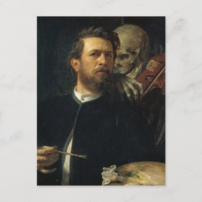 Postal Arnold Böcklin - autorretrato con muerte (Anverso)