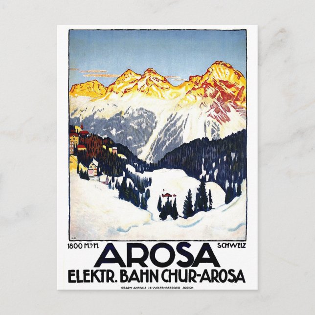 Postal Arosa, estación montañosa, Suiza, cosecha (Anverso)