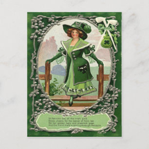 Postal Arpa de tubo de trébol vintage Erin Poema St Patri