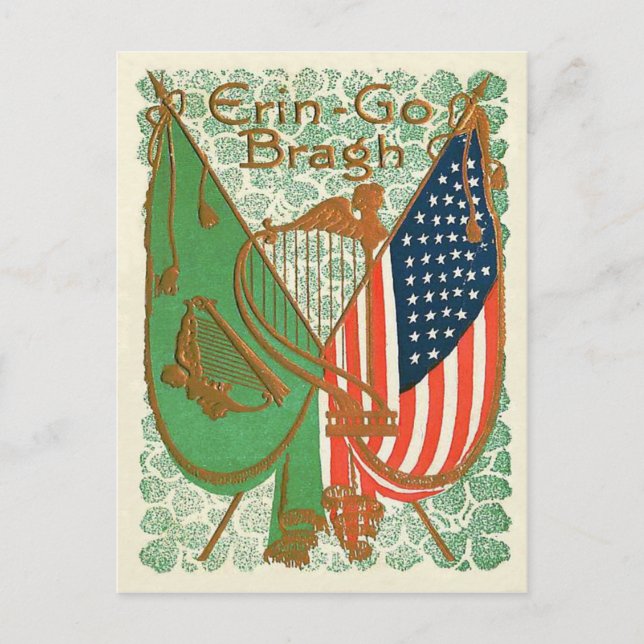Postal Arpa irlandesa de la bandera americana del trébol (Anverso)