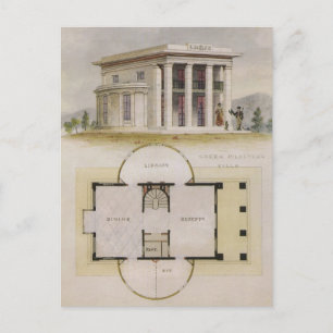 Postal Arquitectura antigua, plano de planta y villa grie