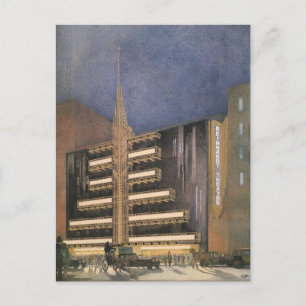 Postal Arquitectura Art Déco Vintage, Edificio en Nueva Y