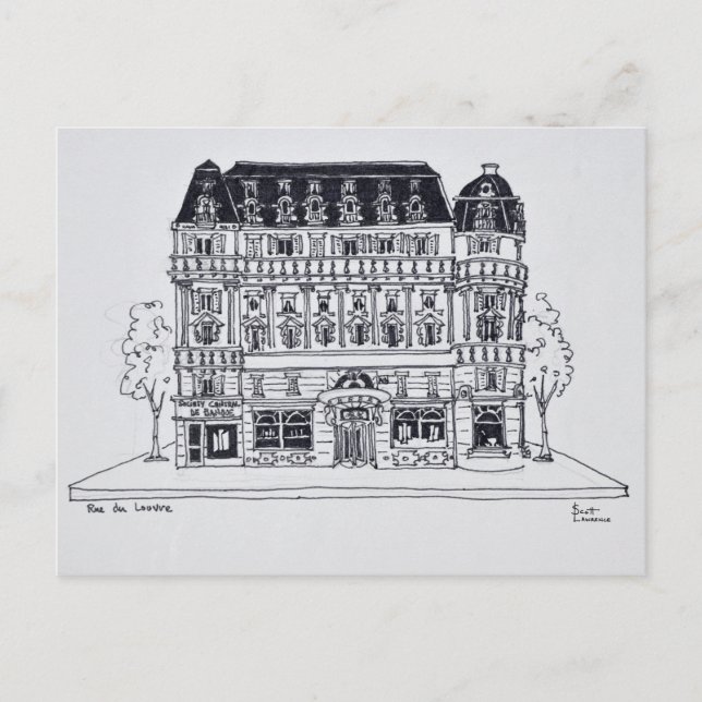 Postal Arquitectura de Haussmann | Rue du Louvre, París (Anverso)
