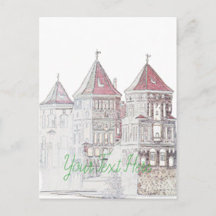 Postal Arquitectura del castillo de Mir en Bielorrusia