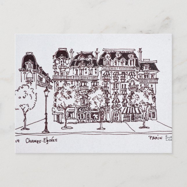 Postal Arquitectura Haussmann | Campos Elíseos, París (Anverso)