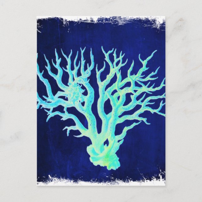 Postal Arrecife de coral azul de la playa de moda costera (Anverso)