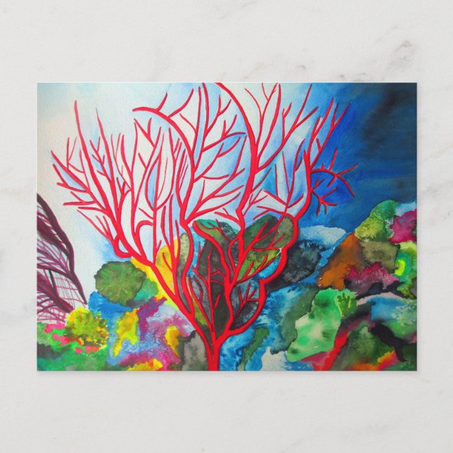 Postal Arrecife de Coral Rojo arte oceánico (Anverso)