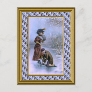 Postal Arreglando patines en 1920