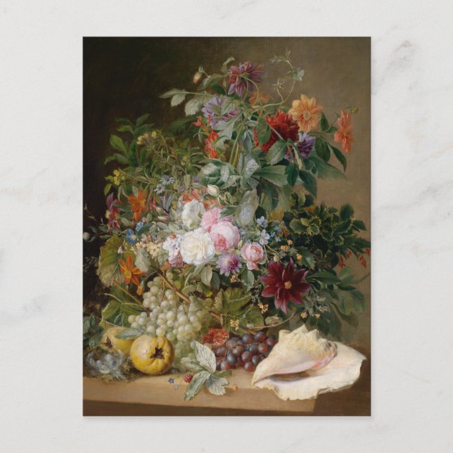 Postal Arreglo de flores y conchas marinas (Anverso)