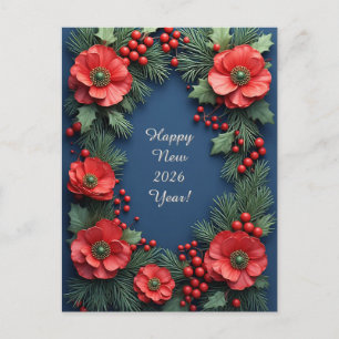 Postal Arreglo floral de Navidad con poinsettias