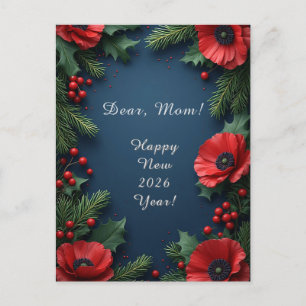 Postal Arreglo floral de Navidad con poinsettias