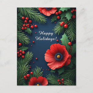 Postal Arreglo floral de Navidad con poinsettias
