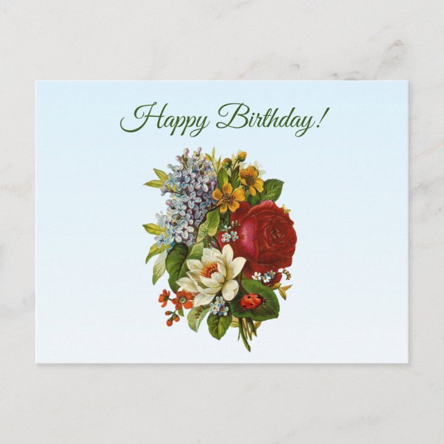 Postal Arreglo Floral Vintage Feliz Cumpleaños (Anverso)