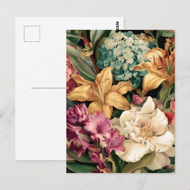 Postal Arreglo Floral Vintage Vibrante (Anverso / Reverso)