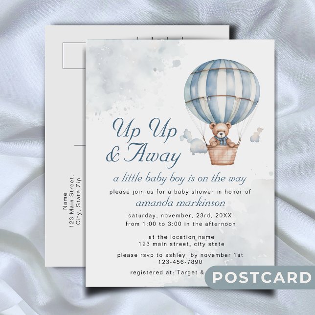 Postal ¡Arriba y lejos! Teddy Bear Balloon Baby Shower (Subido por el creador)