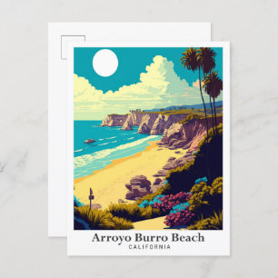Postal Arroyo Burro Beach Ilustracion de Viajes de Califo