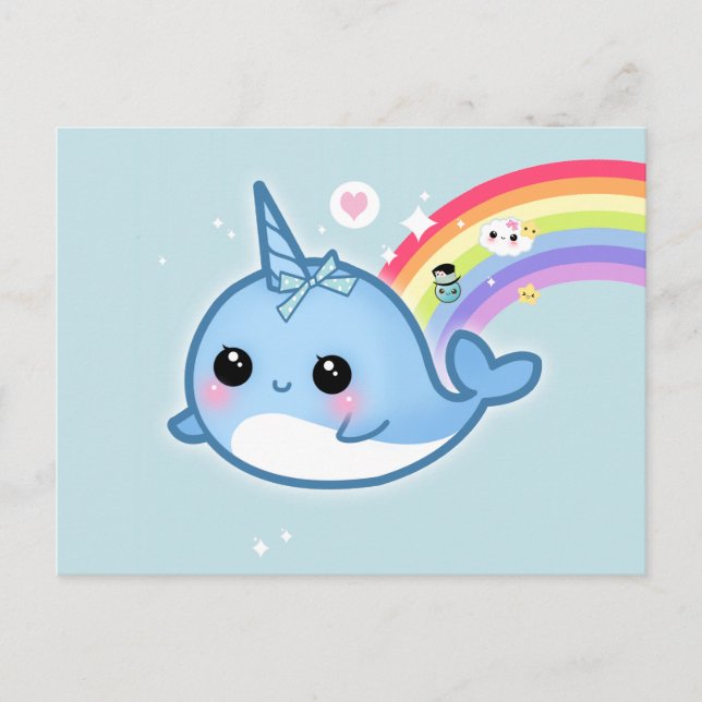 Postal Arroyo cute kawaii con arcoiris y estrellas brilla (Anverso)