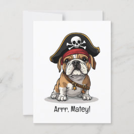 Postal Arrr Matey Pirata Bulldog Inglés Calavera Huesos C