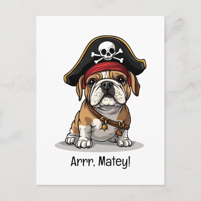 Postal Arrr Matey Pirate Bulldog Inglés Skull Crossbone (Anverso)