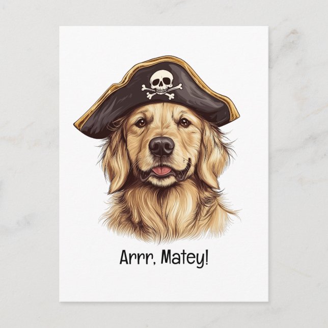 Postal Arrr Matey Pirate Golden Retriever Dog Skull (Anverso)