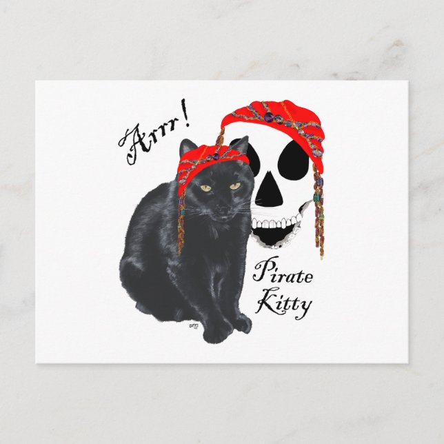 Postal ¡Arrrr! Gata Pirata Gato Negro (Anverso)