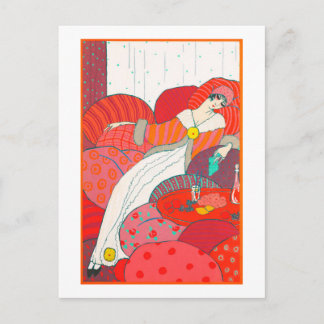 Postal Art Déco 4 Mujer descansando en la cama