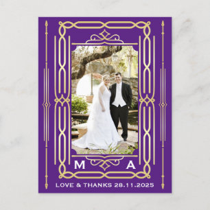 Postal Art Deco Amor y Gracias Oro Púrpura Foto Gracias