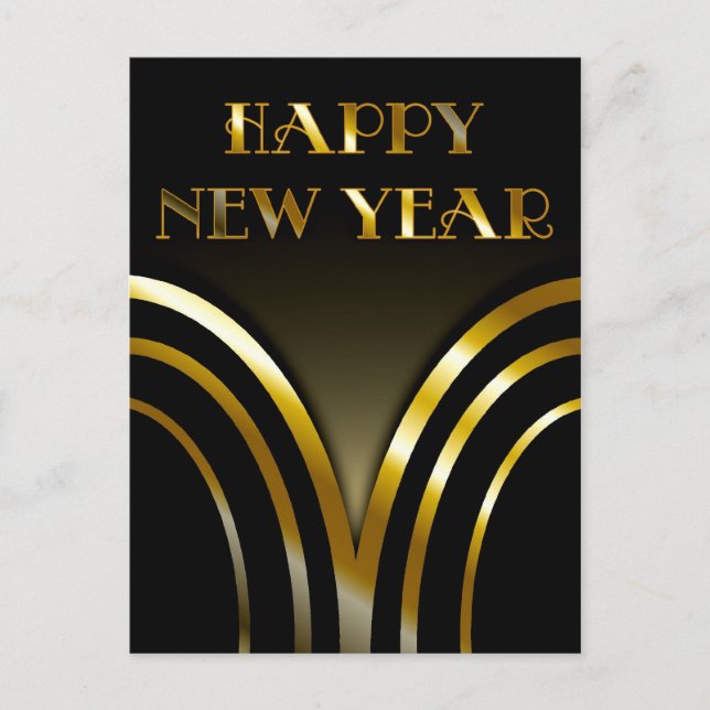 Postal Art Deco Black and Gold New Years (Anverso)