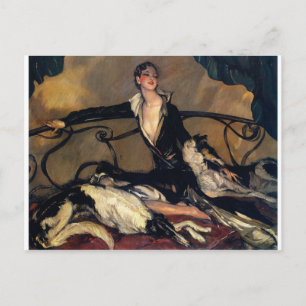 Postal Art Deco Borzoi Y Lady Lounging