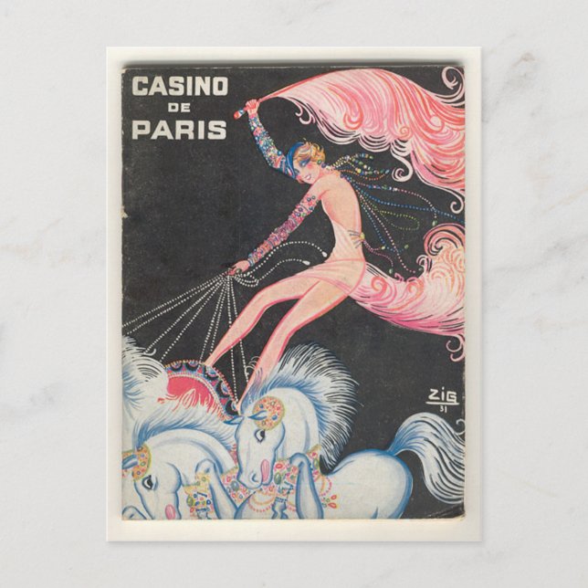 Postal Art Deco, Casino, París, Louis Gaudin, Vintage (Anverso)